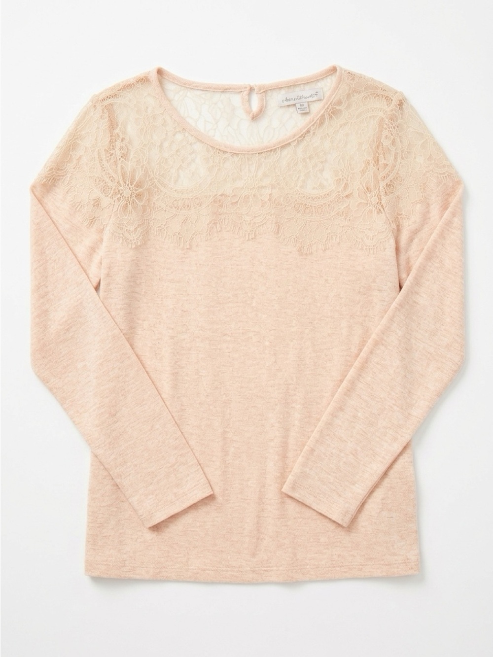 KEREN hart Lace Yoke Long-Sleeve Top - Blush Pink